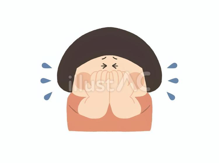 手を押さえてくしゃみをする女の子 女性,女の子,スカートのイラスト素材