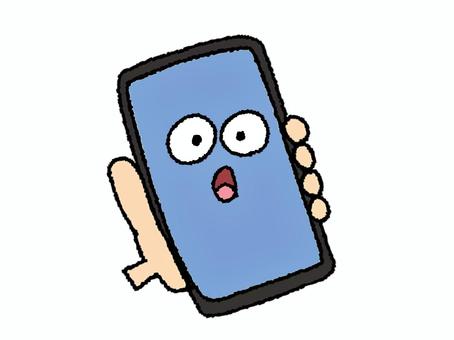 可愛いスマートフォン スマートフォン,目,可愛い,画面,手,機器,リアクション,お知らせ用,宣伝用,pop調のイラスト素材