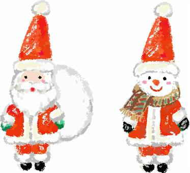 サンタとゆきだるま サンタとゆきだるま サンタクロース,ゆきだるま,クリスマス,手描き,12月,冬,ベクター,かわいいのイラスト素材