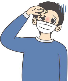 風邪気味の男性 かぜ,体調不良,インフルエンザ,病気,不調,熱,ウイルス,マスク,男性,シンプルのイラスト素材
