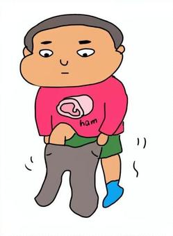 ズボン履く男性 ズボン,パンツ,着替え,男性,子供,試着,ハム,トレーナー,かわいい,ゆるいのイラスト素材