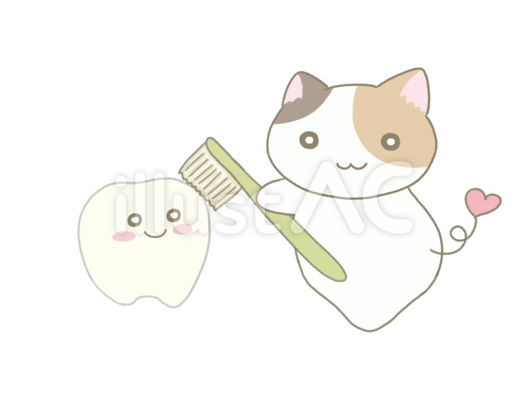 歯を磨く三毛猫 歯磨き,歯ブラシ,小児歯科のイラスト素材