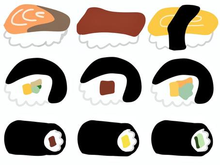 寿司のイラスト 寿司,巻き寿司,食べ物,イラスト,手描き,セットのイラスト素材