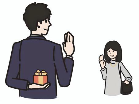 A man meets a woman by hiding a gift, , JPG, PNG and AI