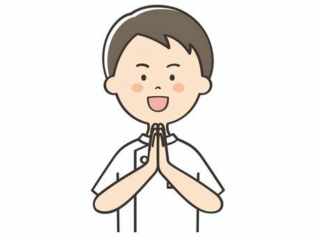 感謝する男性看護師 感謝する男性看護師 笑顔,嬉しい,喜び,いただきます,ごちそうさまでした,感謝,お礼,ありがとう,男性,男のイラスト素材