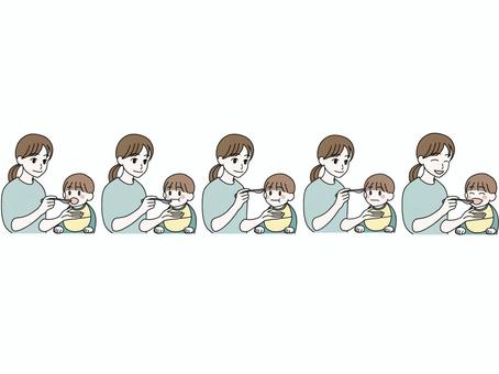 子供にご飯を食べさせる　おいしいね　 赤ちゃん,子供,女性,食事,ご飯,あーん,パクッ,モグモグ,ゴクン,美味しいのイラスト素材