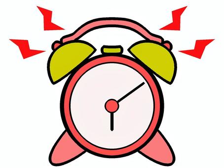 目覚まし時計のアイコン『赤』 目覚まし時計,朝,起床,道具,鐘,音,エフェクト,モチーフ,長針,短針のイラスト素材