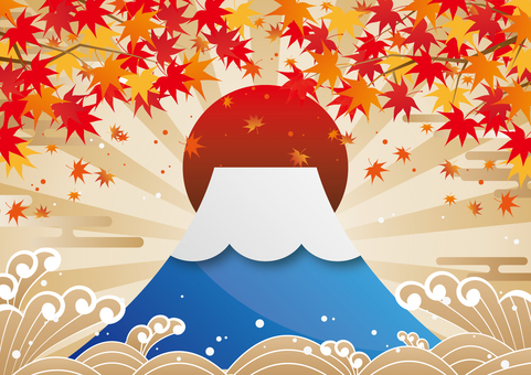 日本の富士山と秋の紅葉 秋,紅葉,富士山,日本,和風,海,波,集中線,背景のイラスト素材