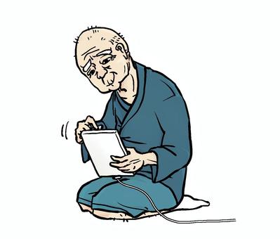 タブレット端末を使いこなすおじいちゃん タブレット端末を使いこなすおじいちゃん おじいちゃん,タブレット,端末,操作,高齢者のイラスト素材