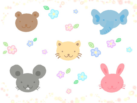 動物顔　花 動物,花,かわいい,くま,うさぎ,ぞう,ねずみ,ねこ,ポップ,キュートのイラスト素材