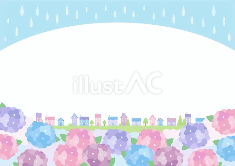 梅雨のあじさいと街並み01 梅雨,あじさい,雨のイラスト素材