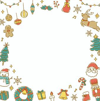 クリスマス　手書き線画　フレーム クリスマス,冬,サンタ,フレーム,トナカイ,ツリー,線画,プレゼント,リース,星のイラスト素材