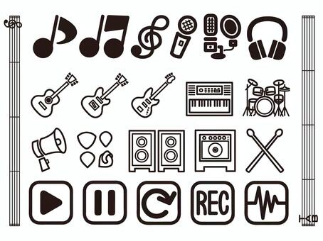 ロックな音楽アイコンのセット 音楽,アイコン,シンプル,ロック,バンド,楽器,演奏,弾く,サウンド,音符のイラスト素材