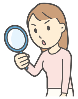  ロングヘア女性-570-バスト 虫眼鏡,女性,女の子,人物,かわいい,探す,検索,見る,発見,ルーペのイラスト素材