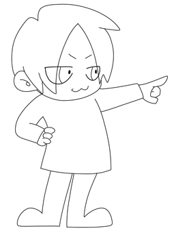 指差しポーズをする子供 指差しポーズ,立ち絵,ミニキャラ,かわいい,塗り絵,子供のイラスト素材