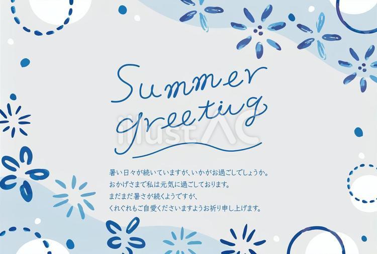 夏の青い花　暑中見舞いテンプレート 暑中見舞い,テンプレート,はがきのイラスト素材