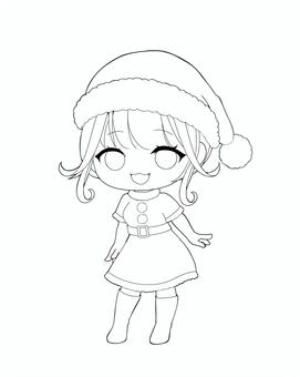 サンタコス・ミニキャラ線画 コスプレ,女子,女の子,美少女,萌え,アイコン,かわいい,フリー,無料,萌え系のイラスト素材