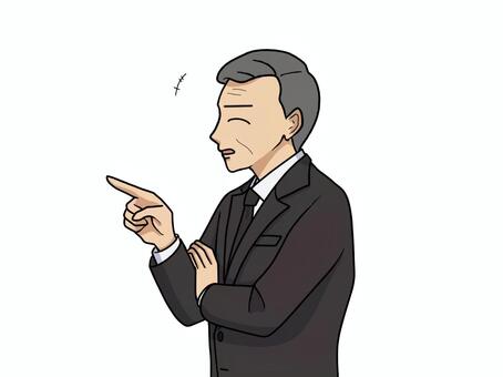 優しい笑顔で指示するスーツ姿の中年男性 笑顔,優しい,指示,注意,指差し,スーツ,男性,ビジネス,中年,上司のイラスト素材