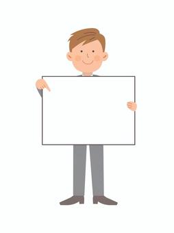 Male employee holding a whiteboard_full body, JPG, PNG and AI Male employee holding a whiteboard_full body, people, male, suit, JPG, PNG and AI