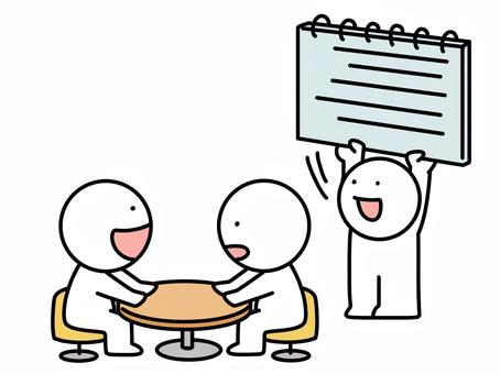 大きなカンペを見せる棒人間 大きなカンペを見せる棒人間 カンペ,スタッフ,棒人間,見る,見つめる,3人,話,会話,カンニング,見せるのイラスト素材