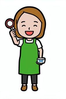 丸を上げる人 マル,成功,ok,達成,合格,笑顔,店員,女,エプロン,保育士のイラスト素材