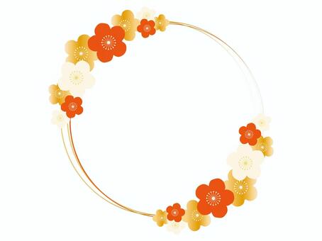 年賀状フレーム　梅のあしらい枠　赤2 午年,午,2026,2026年,馬,馬年,年賀状,お正月,１月,冬のイラスト素材