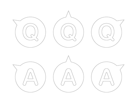 シンプルなQ＆A　ふきだし下セット　線画 クイズ,ｑ＆ａ,q,クエスチョン,質問,a,アンサー,答え,ふきだし,文字のイラスト素材