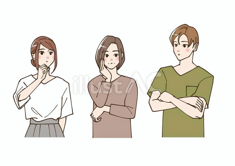考え事をしている人のセット 考える,悩み,問題のイラスト素材