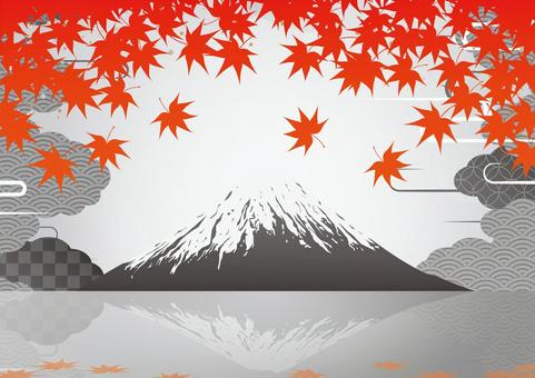 かっこいい秋の紅葉と富士山の背景素材 秋,紅葉,和風,富士山,日本,雲,和柄,曲線,背景のイラスト素材