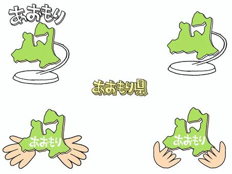 あおもり 青森県,文字絵,地図,オブジェ,種類,セット,pop調,手描き,挿絵,ワンポイントのイラスト素材