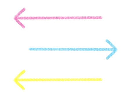 クレヨンで描いた直線の矢印：3色 クレヨン,矢印,線,ライン,直線,あしらい,装飾,飾り,手描き,黄色のイラスト素材