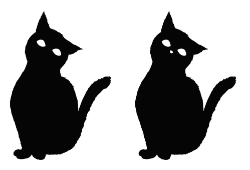 お座りしている猫のシルエット ネコ,座る,生き物,ペット,シルエット,手描き,リアル,モノクロ,挿絵,白バックのイラスト素材