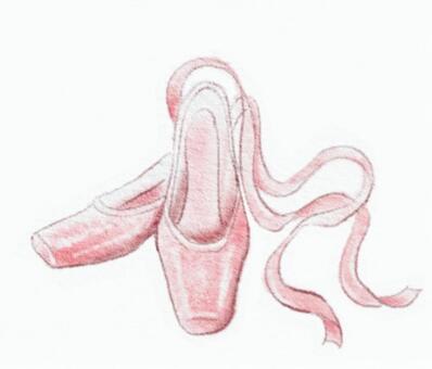 トウシューズ02 バレエ,トゥシューズ,靴,シューズ,かわいい,ポワント,ダンス,リボン,水彩,イラストのイラスト素材