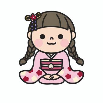 袴姿で正座している女の子5 お正月,袴,正座,和服,着物,和装,挨拶,新年,新春,年始のイラスト素材