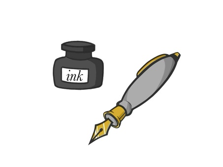 書きやすそうな万年筆とインクのセット 万年筆,手描き,ペン,筆記用具,インク,文房具,文具,ステーショナリー,事務用品,硬筆のイラスト素材