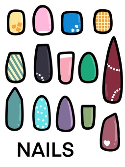 ネイルチップ ネイルチップ,爪,材料,線画,セット,形,種類,14個,ラウンド,オーバルのイラスト素材