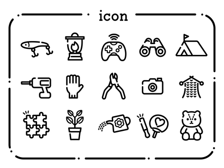 趣味のアイコンセット 趣味,アイコン,diy,キャンプ,ルアー,手芸,推し活,ドリル,カメラ,撮影のイラスト素材