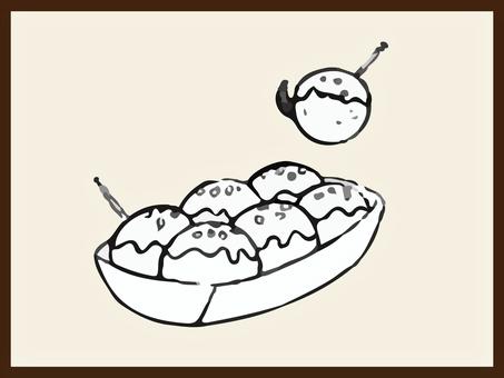 たこ焼き　リアル　イラスト たこ焼き,リアル,手描き,食べ物,蛸,夏,屋台,祭り,爪楊枝,ソースのイラスト素材