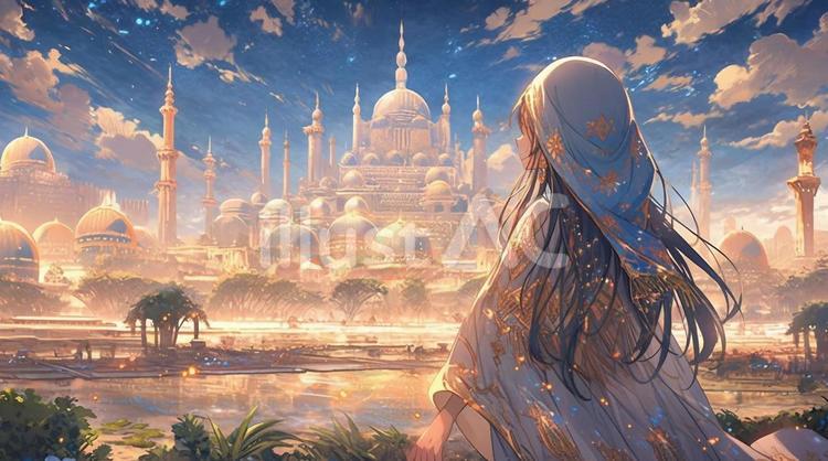 アラジンの世界と少女４ 女の子,アラジン,宮殿のイラスト素材