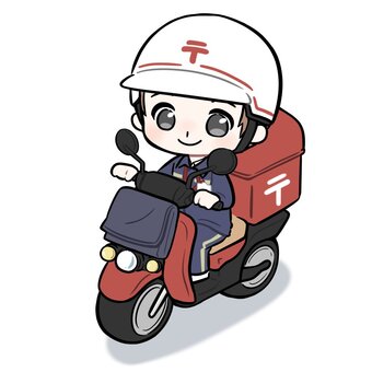 バイクで配達する郵便屋さんの男性 郵便,郵便配達,バイク,郵便やさん,配達,手紙,荷物,届ける,配達員,全身のイラスト素材