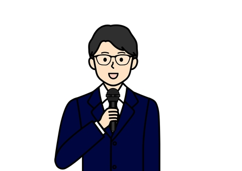 マイクを持って講演・講義をする先生・講師 マイク,講師,先生,講義,講習,男性,スーツ,ネクタイ,ビジネス,メガネのイラスト素材