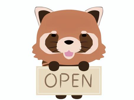 案内プレート_open 案内,プレート,オープン,レッサーパンダ,笑顔,動物,かわいい,営業中のイラスト素材