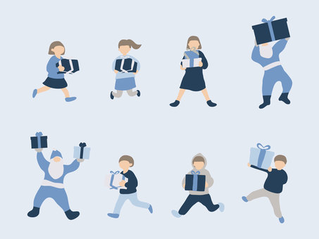 サンタと子どもたち/ウィンターブルー サンタクロース,サンタ,クリスマス,xmas,イブ,子ども,男の子,女の子,プレゼント,ギフトのイラスト素材