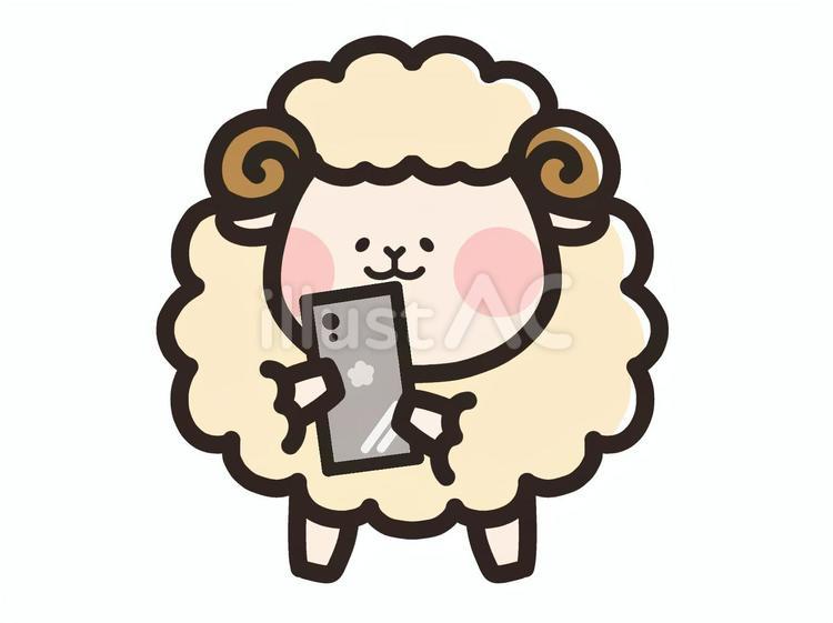 スマホを見るひつじ ひつじ,羊,キャラクターのイラスト素材