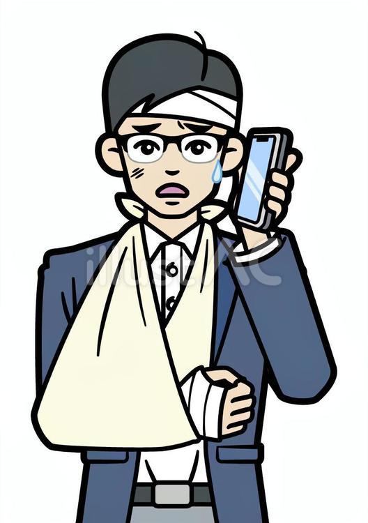 電話する大怪我した若い眼鏡の男性 人物,男性,カジュアルのイラスト素材