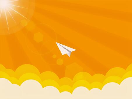 紙飛行機と夕焼けの空と雲と光 紙飛行機,空,雲,光,日光,晴れ,夕暮れ,夕方,イラスト,素材のイラスト素材