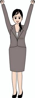 万歳女性  万歳女性  万歳,手,上げる,喜び,スーツ,社員,若い,女性,笑顔,立ち姿のイラスト素材