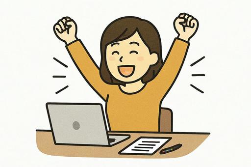 作業が終わって喜んでいる女性