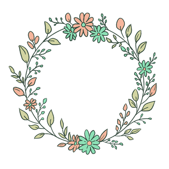 かわいいお花の丸いフレーム　手描き 花,フレーム,丸,円形,ラウンド,リース,枠組み,飾り枠,シンプル,豪華のイラスト素材