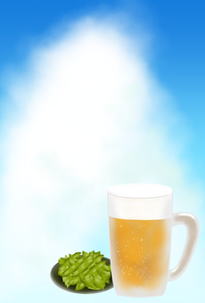 Illustration, beer, edamame, blue sky, 
